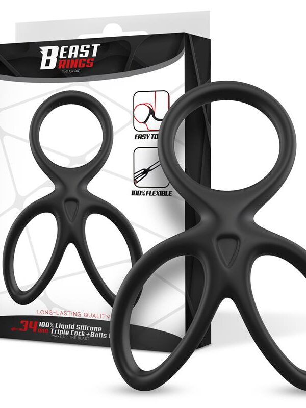 Anillo Triple Pene y Testículos Silicona Líquida Flexible