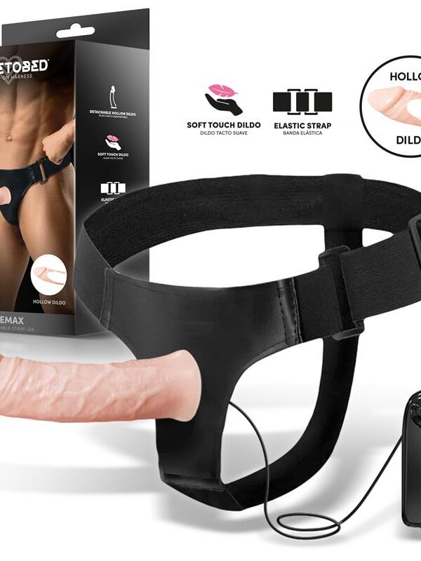 Bemax Arnés con Dildo Hueco Desmontable, Vibración y Control Remoto