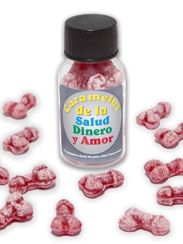 Bote Caramelos Pene Salud Dinero y Amor 12 und