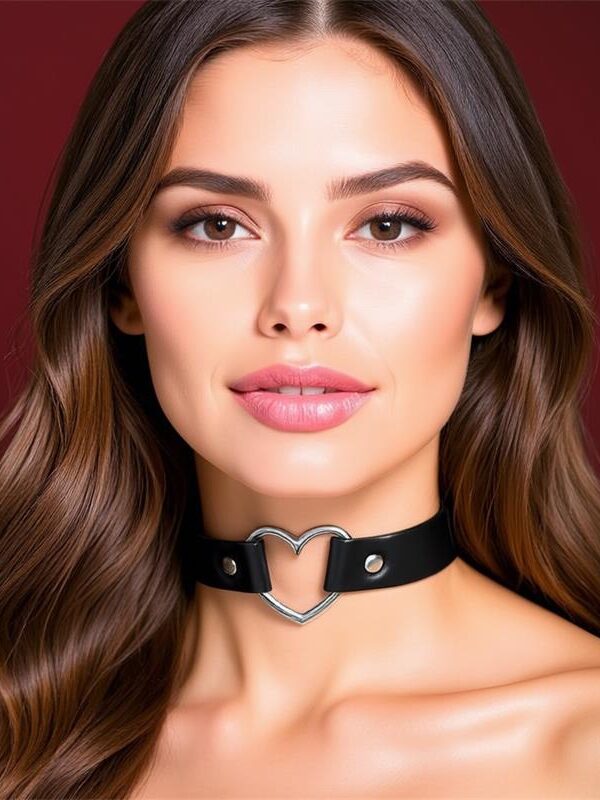 Collar con Corazón Tipo Choker Cuero Vegano Talla Única