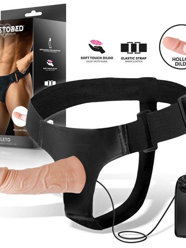 Eleto Arnés con Dildo Hueco Desmontable, Vibración y Control Remoto