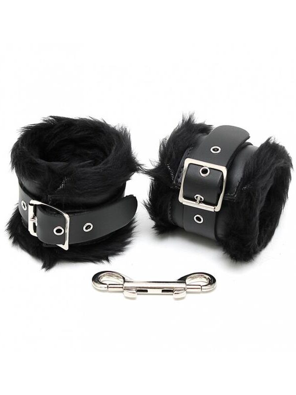 Esposas para Pies Cuero y Pelo Negro 7cm