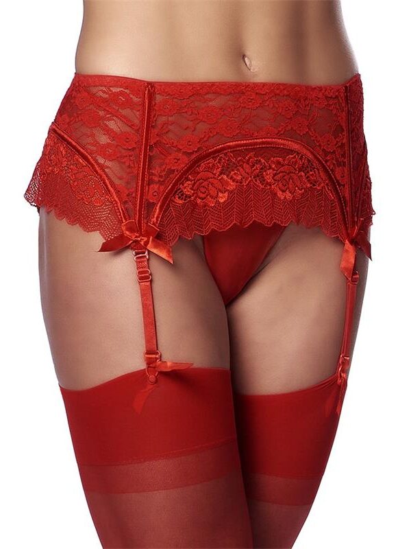 Liguero con Tanga y Medias Rojo