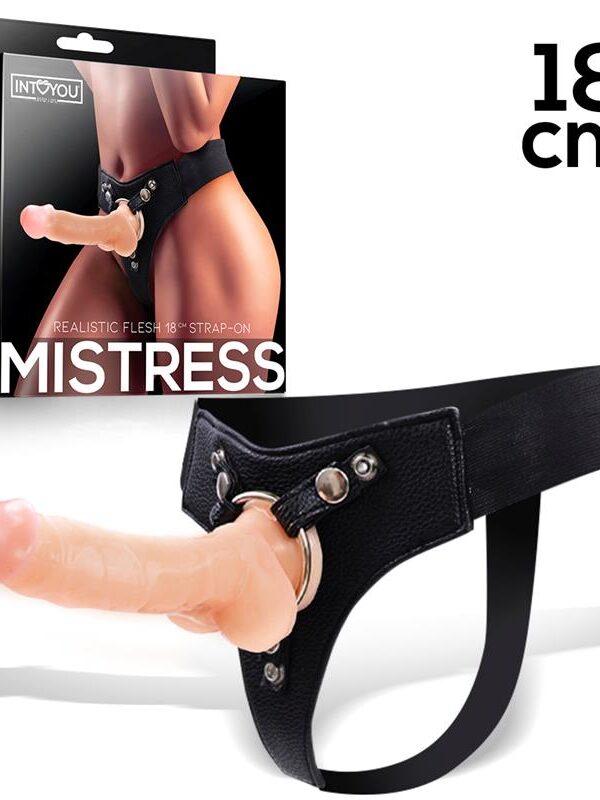 Mistress Arnés Elástico con Dildo de Silicona de 18 cm Natural