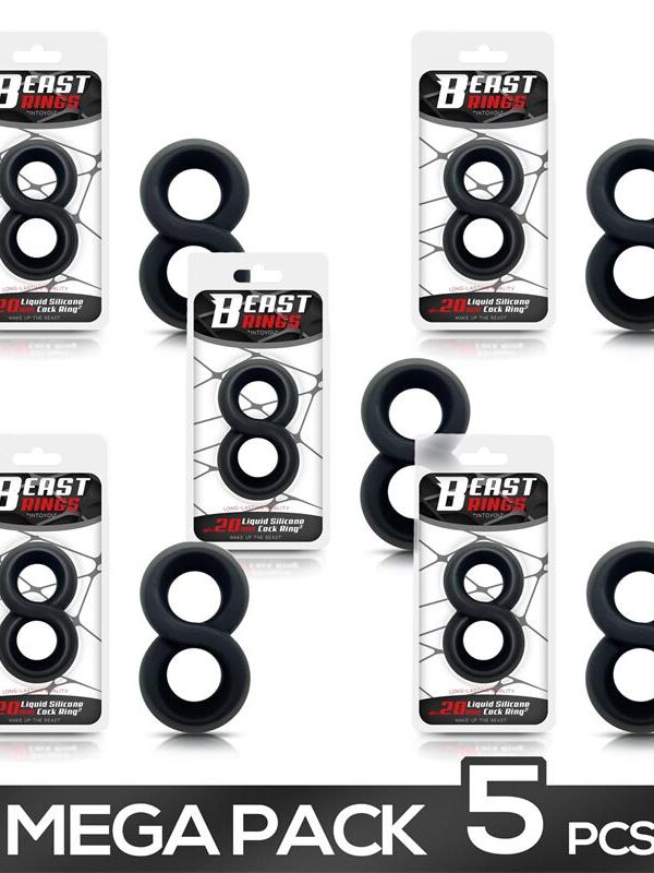 Pack 4 + 1 Anillo para el Pene 100% Silicona Líquida 2 cm Negro
