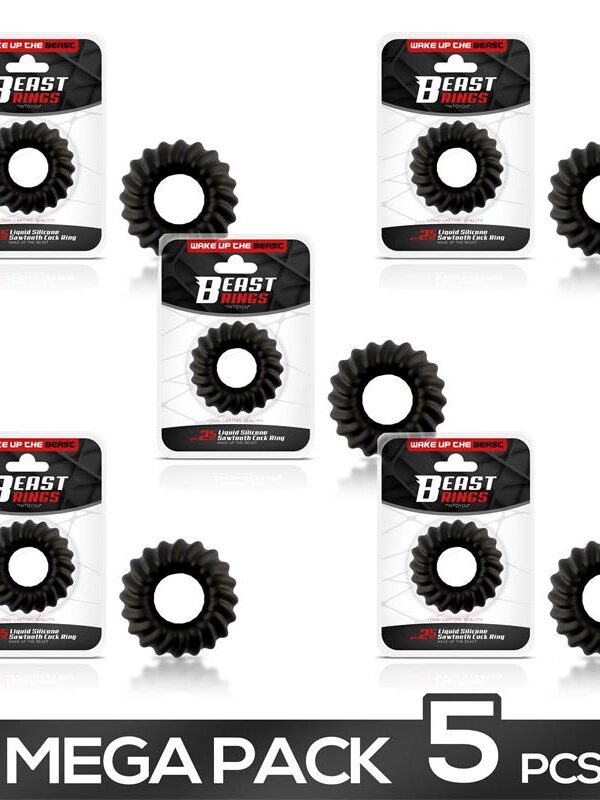 Pack 4+1 25 mm Sawtooth Cock Ring Liquid Siliconek
