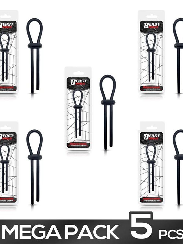 Pack  4 + 1 Anillo para el Pene de Lazo Ajustable Silicona Sólida Negro