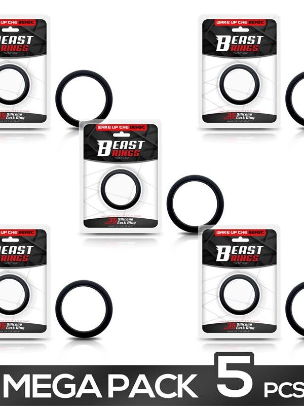 Pack 4+1 Anillo para el Pene Forma Plana Silicona Sólida 3.5 cm Negro
