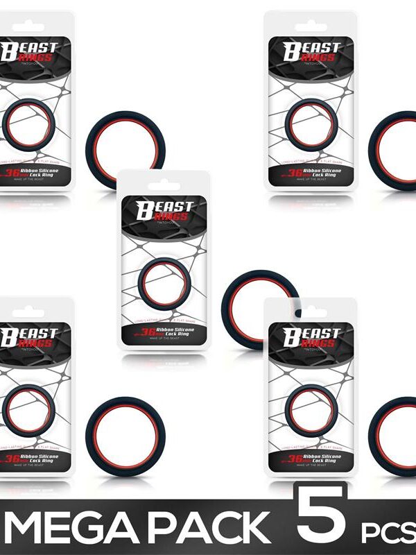 Pack 4+1 Anillo para el Pene Silicona Rojo y Negro 3.6cm