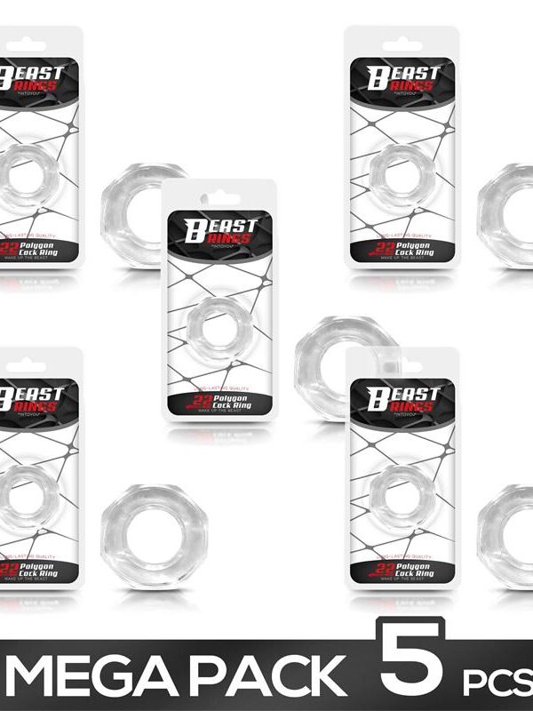 Pack 4+1 Anillo para el Pene Súper Flexible Poligonal 2.2 cm Transparente