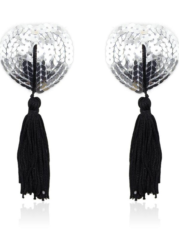 Pezoneras Autoadhesivas Forma de Corazón con Lentejuelas Negro/Plata