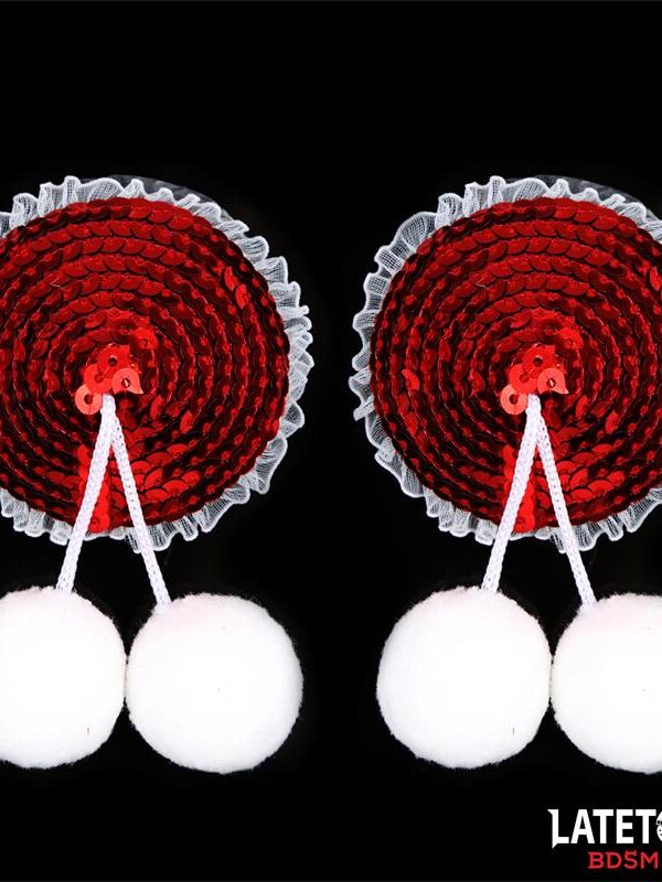 Pezoneras con Lentejuelas Rojas y Pompones Blancos