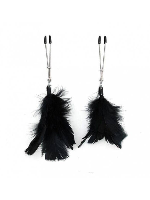 Pinzas para Pezones con Plumas Negras Ajustables