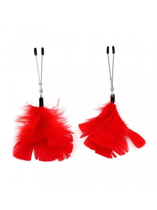 Pinzas para Pezones con Plumas Rojas Ajustables