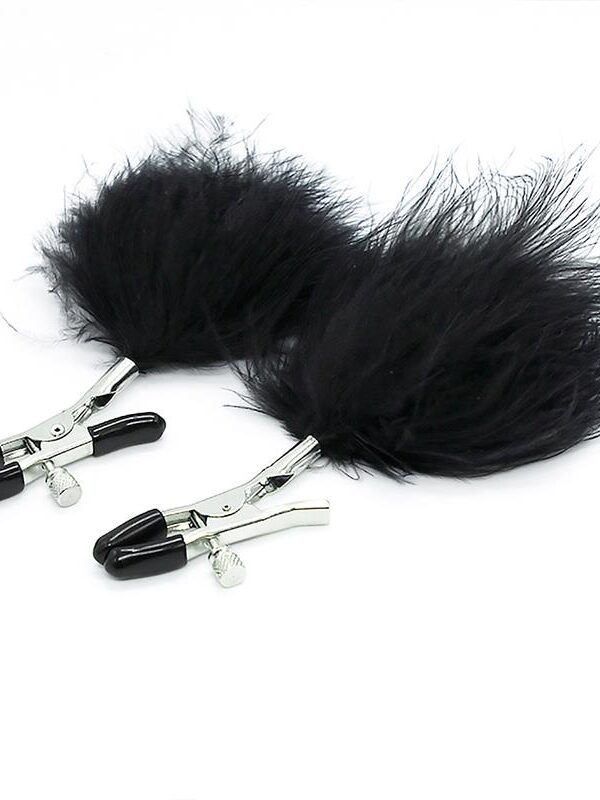 Pinzas para Pezones con Pompón de Pelo Largo Negro