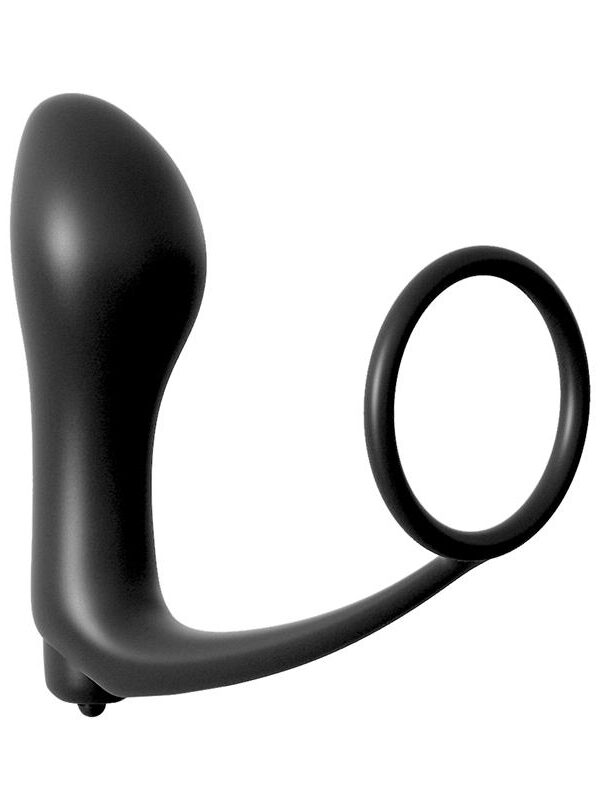 Plug Vibrador con Anillo Pene - Color Negro