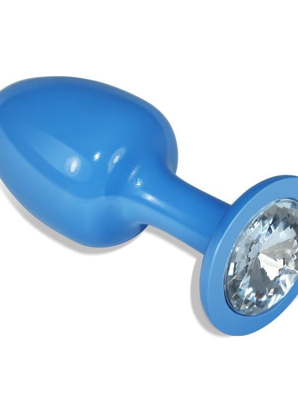 Plug Anal de Metal Azul Rosebud con Joya Transparente