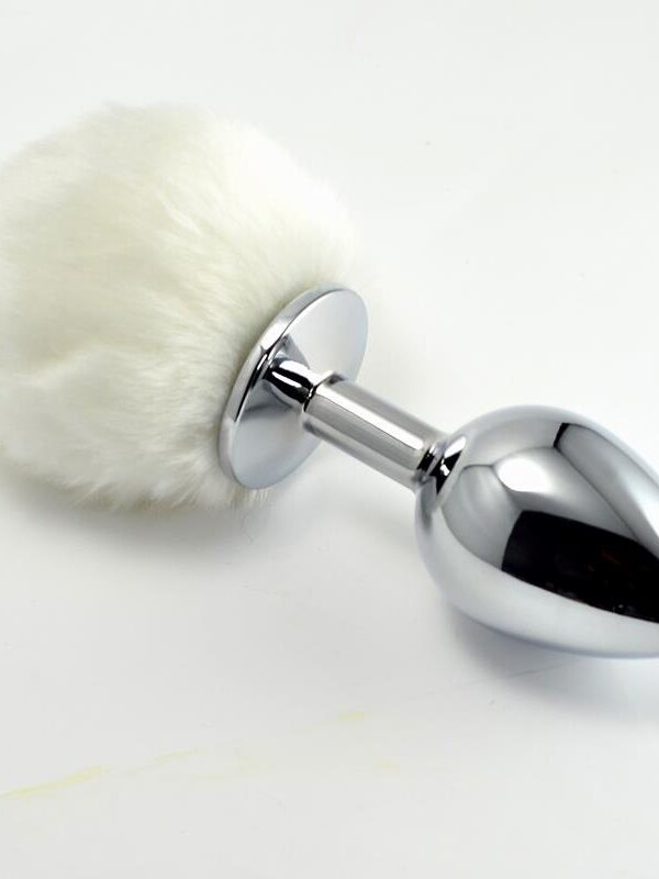 Plug Anal de Metal con Pompon Blanco Talla S