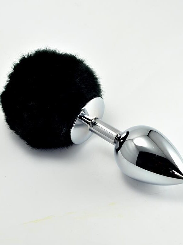 Plug Anal de Metal con Pompon Negro Talla L