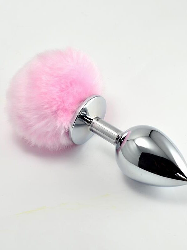 Plug Anal de Metal con Pompon Rosa Talla L