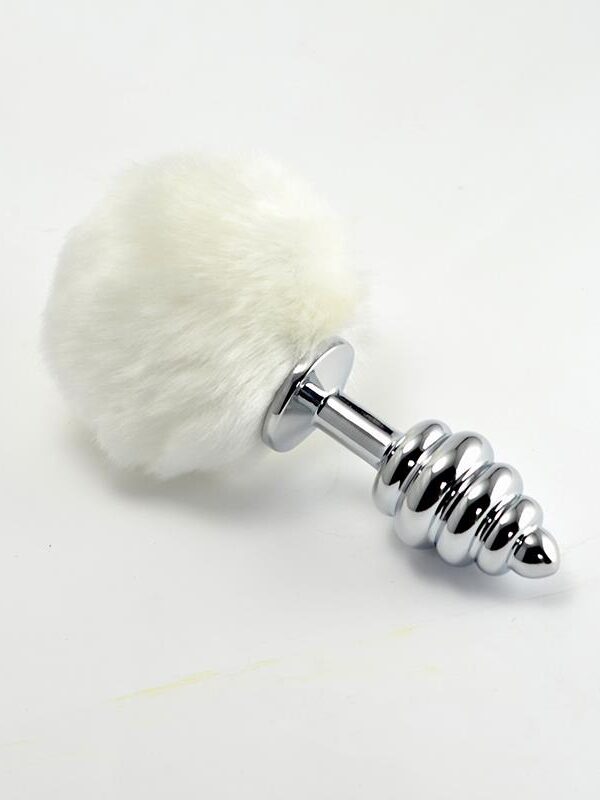 Plug Anal de Metal en Espiral con Pompon Blanco