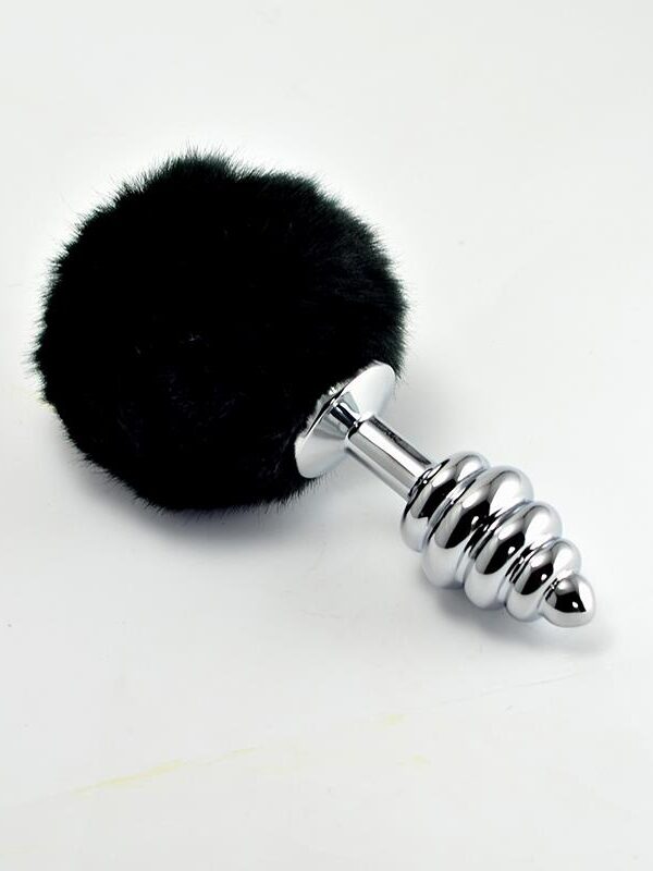 Plug Anal de Metal en Espiral con Pompon Negro