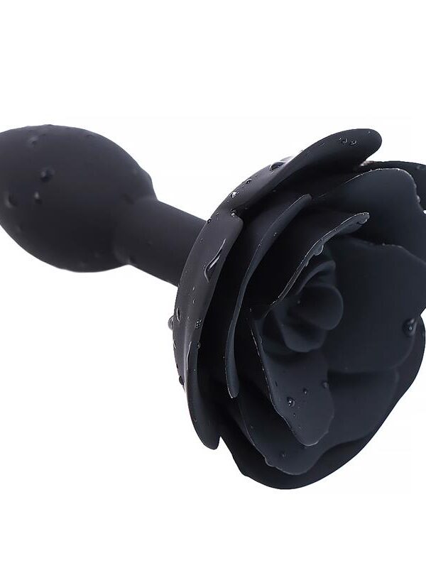 Plug Anal de Silicona con Rosa Negro