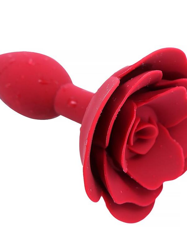 Plug Anal de Silicona con Rosa Rojo
