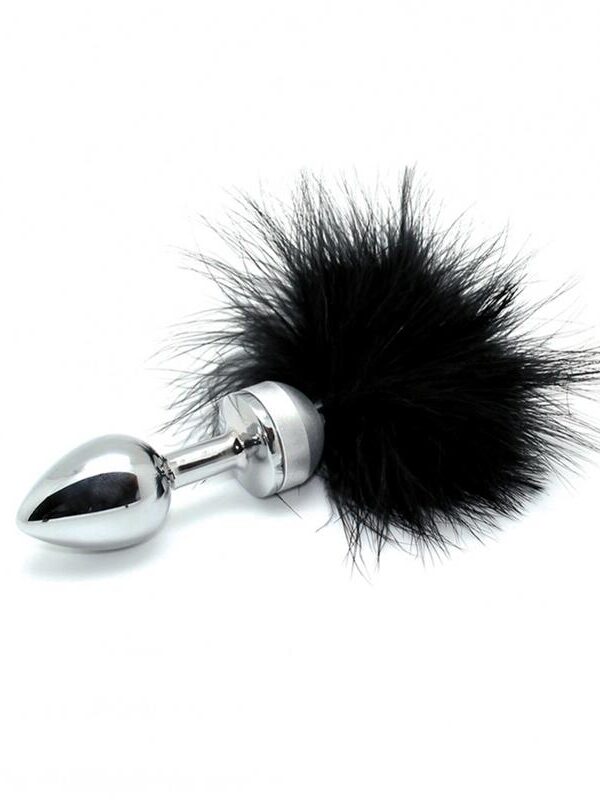 Plug Anal Metal con Plumas Negro 73mm