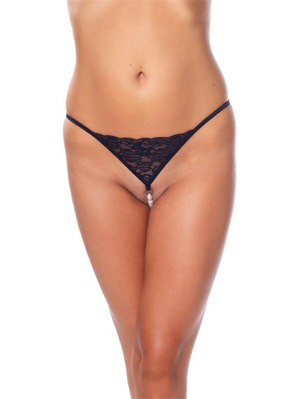 Rimba Amorable Tanga con Perlas Color Negro Talla Única