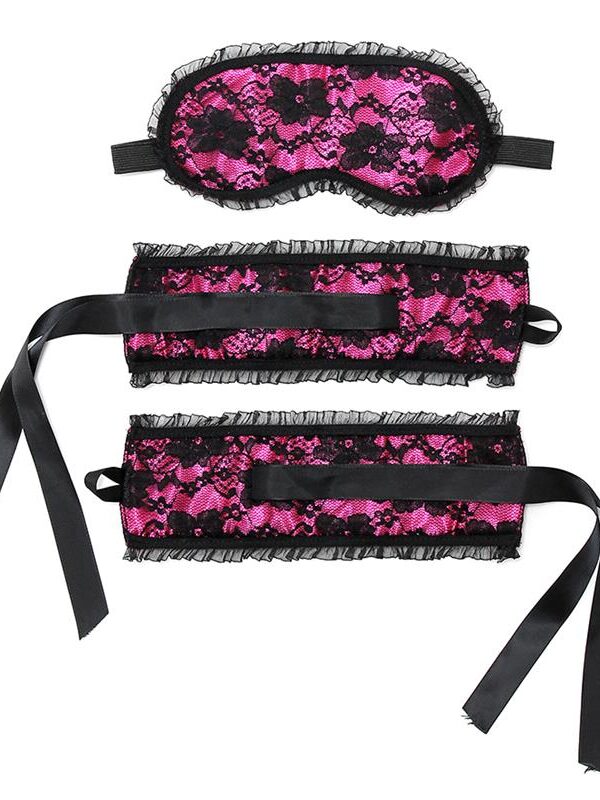 Rimba Bondage Play Esposas y Máscara Estilo Buslesque Color Rosa