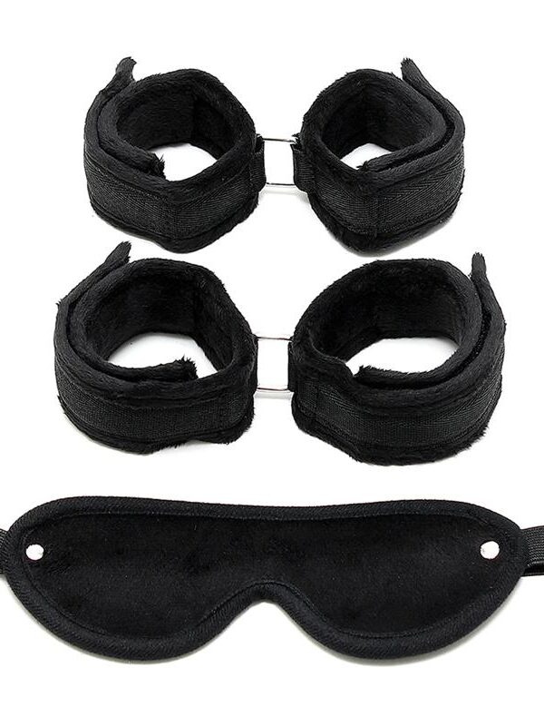 Rimba Bondage Play Set de Esposas para Muñecas y Tobillos Color Negro