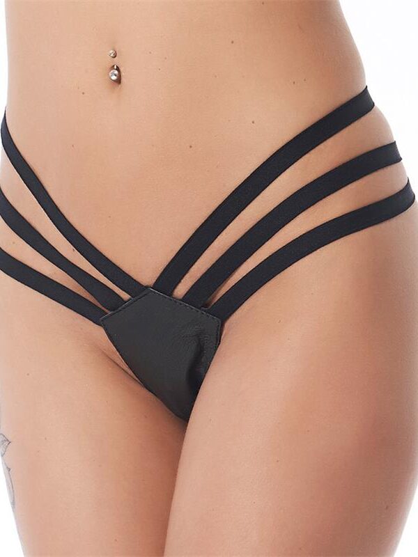 Tanga  Cuero  Negro Talla Única