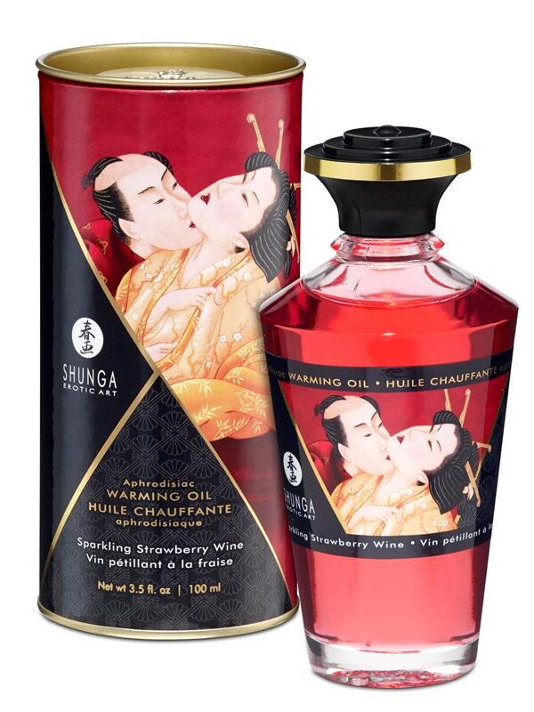 Shunga Aceite de Masaje Efecto Calor Aroma Vino Espumoso de Fresa