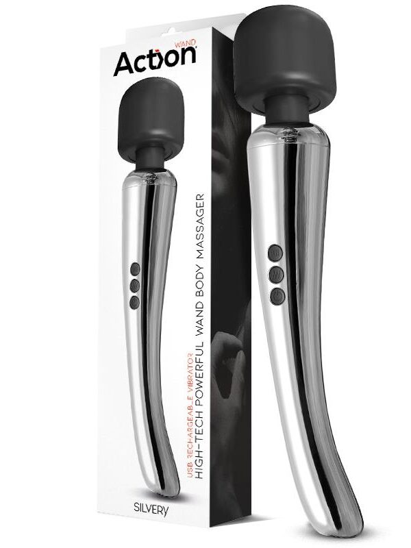 Silvery Wand Masajeador High-Tech Súper Potente Inalámbrico USB Color Cromo Silicona
