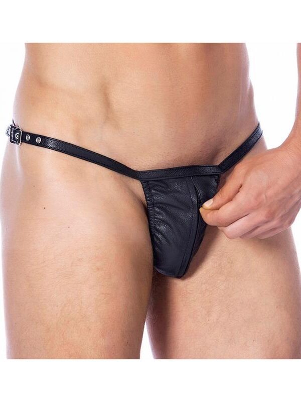 Tanga de Cuero Ajustable con Cremallera Talla Única