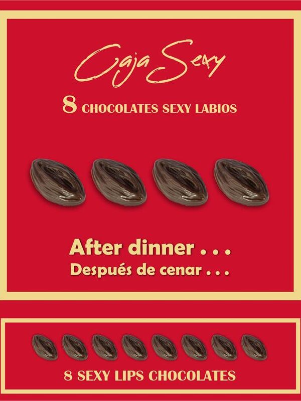 Caja Roja Sexy Forma de Labios Chocolate Negro 8 unidades