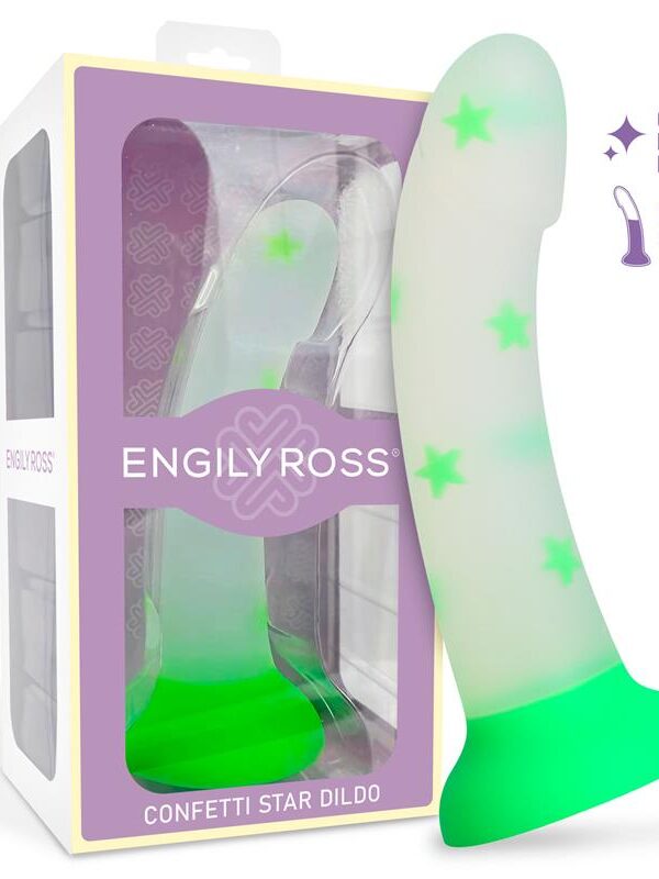Dildo que Brilla en la Oscuridad Confetti Star Silicona Líquida 17 cm