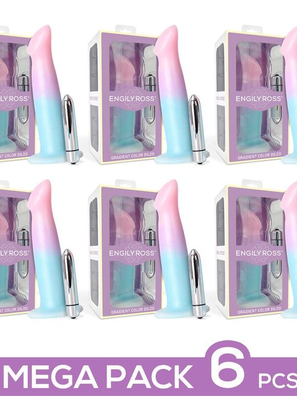 Pack 6 Dildo con Vibración, Color Degradado y Ventosa 17 cm