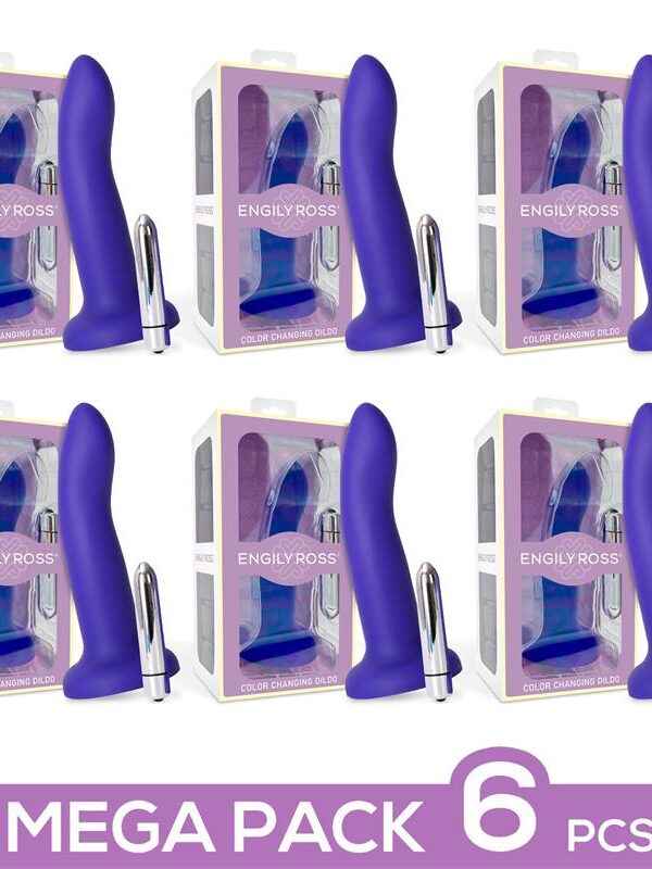 Pack 6 Dildo con Vibración que Cambia de Color de Azul a Rosa Talla M 17 cm