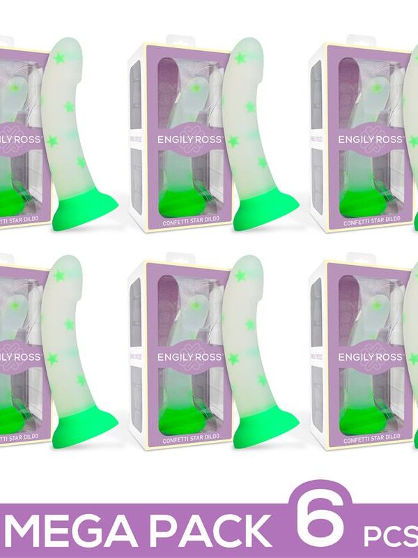 Pack 6 Dildo que Brilla en la Oscuridad Confetti Star 17 cm