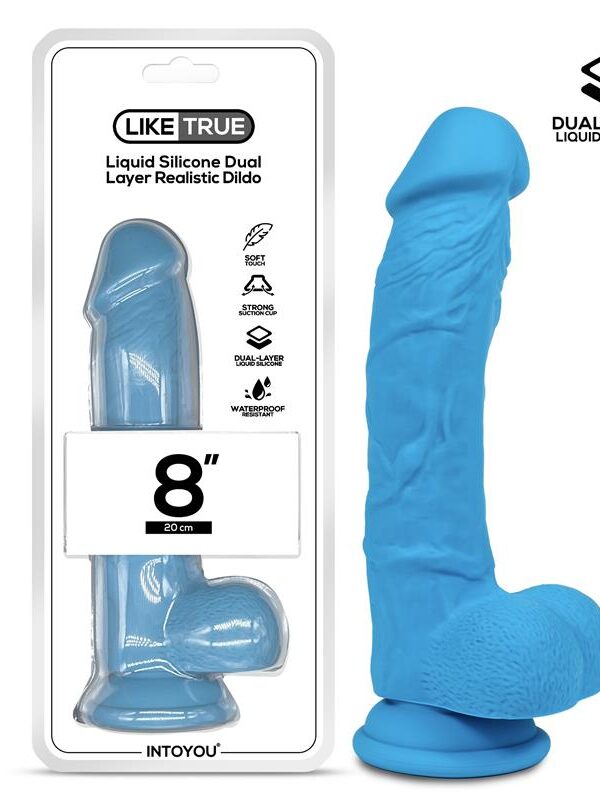 Dildo Realista Silicona Líquida Dual Layer 8 Azul