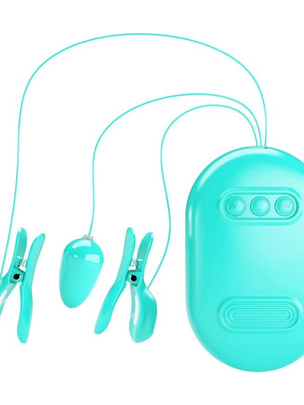 Surprise Box Huevo Vibrador y Pinzas para Pezones con Electro Estimulación Azul