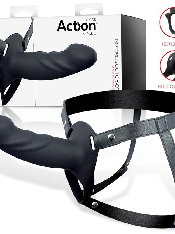 Arnés Strap-on con Dildo Hueco Silicona Premium Talla L Negro