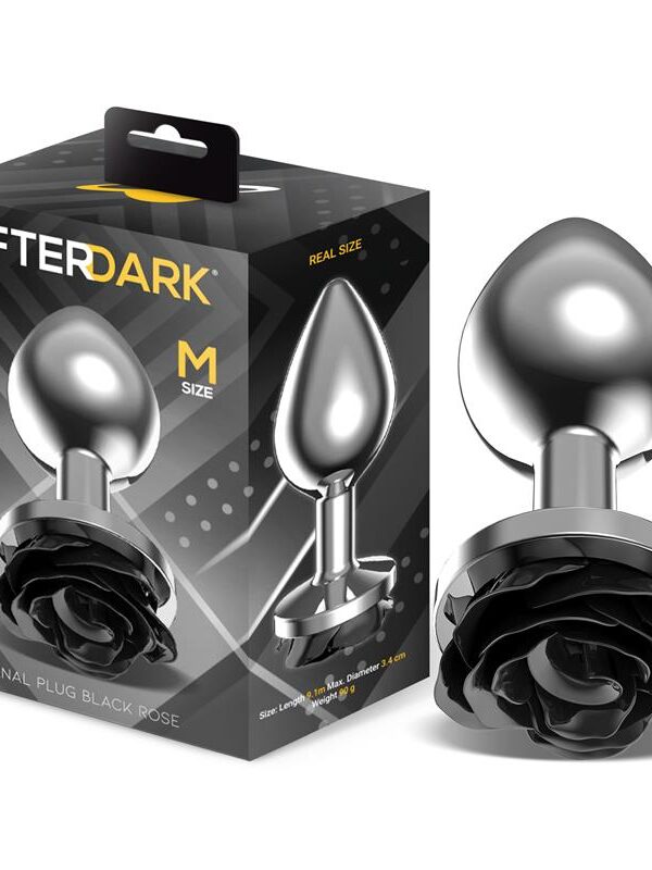 Plug Anal de Metal con Rosa Negra en la Base Talla M