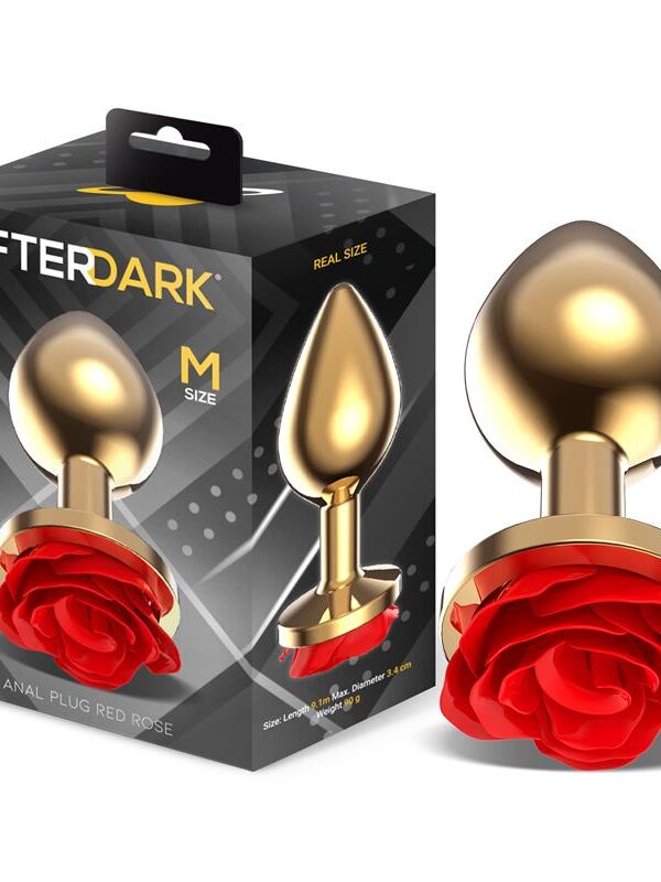 Plug Anal de Metal Dorado con Rosa Roja en la Base Talla M