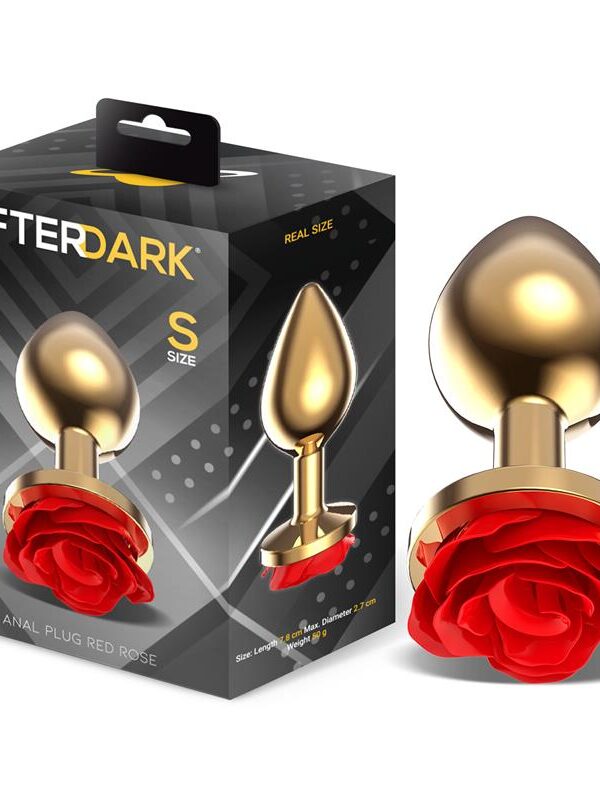 Plug Anal de Metal Dorado con Rosa Roja en la Base Talla S