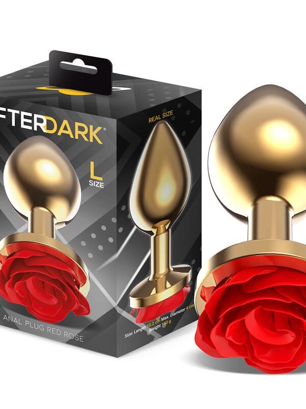 Plug Anal de Metal Dorado con Rosa Roja en la Base Talla L