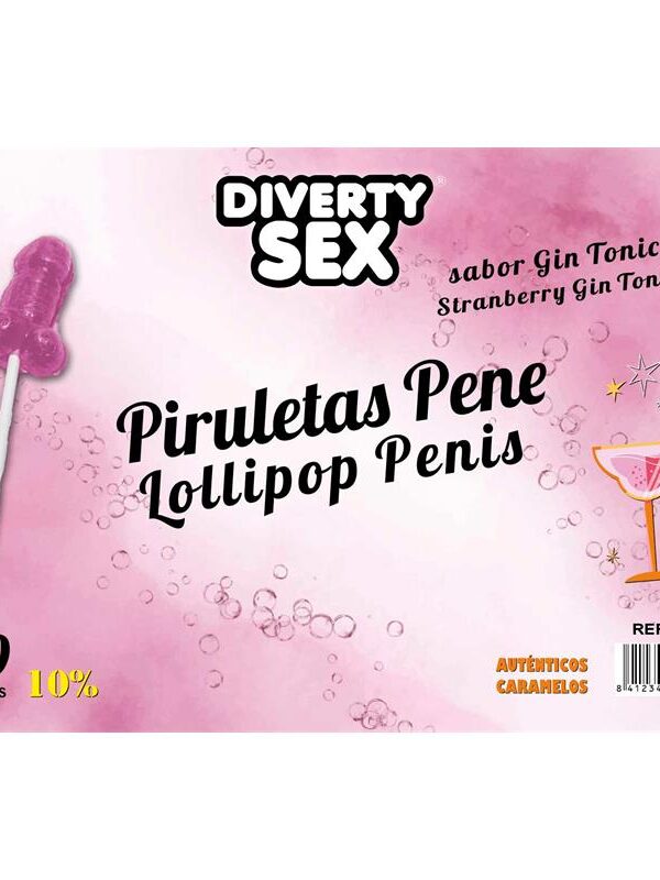 50 Piruletas Forma de Pene Gin Tonic 10% Alcohol