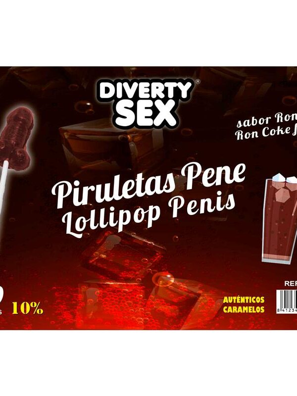 50 Piruletas Forma Pene Sabor Ron Cola 10% Alcohol